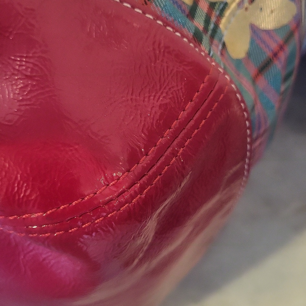 Coach Poppy Plaid Tote Bag with Gold, Blues, Greens and Reds. - Picture 11 of 14